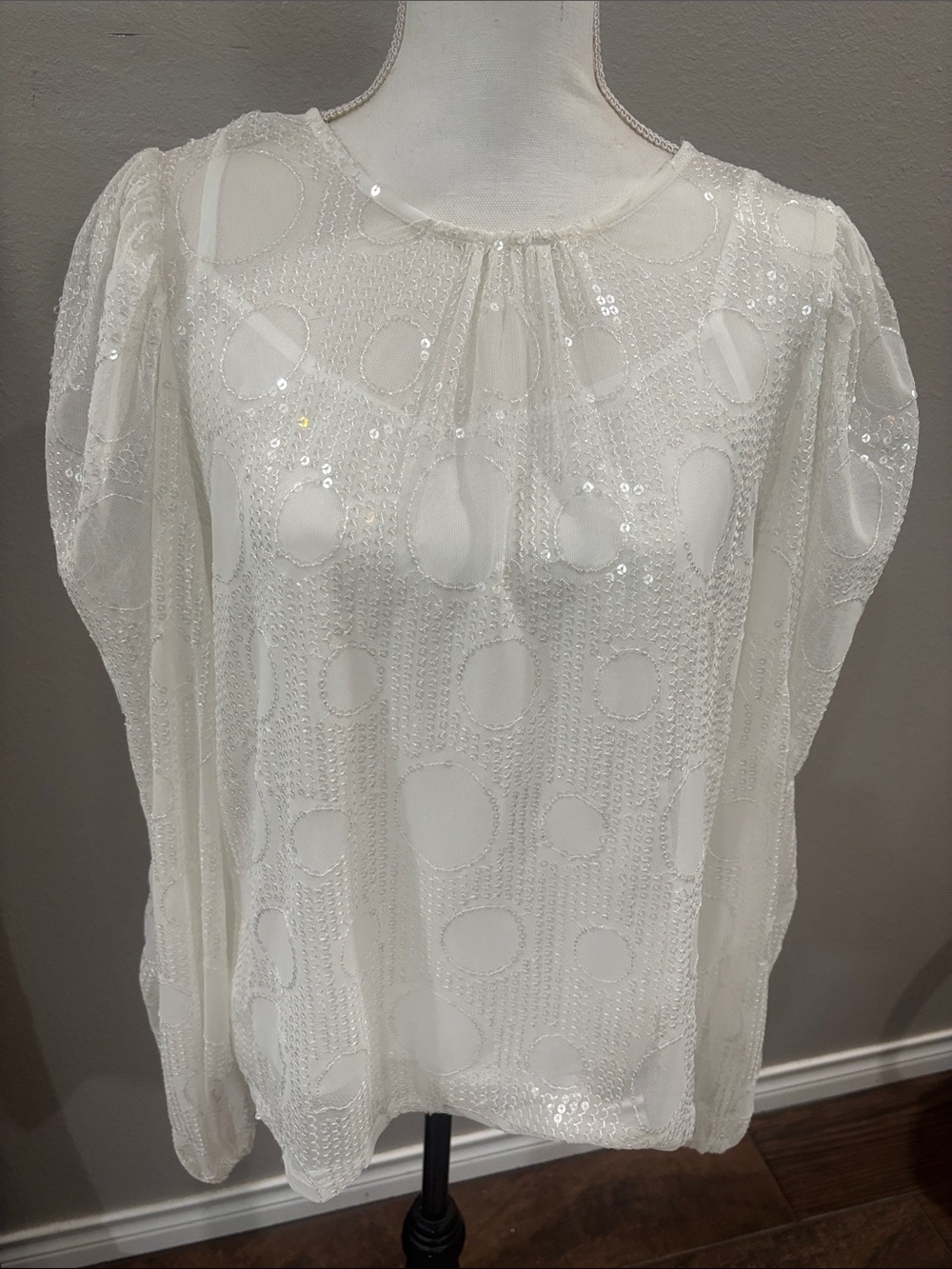 Eva Franco Ivory Sheer Sequin Dot Blouse